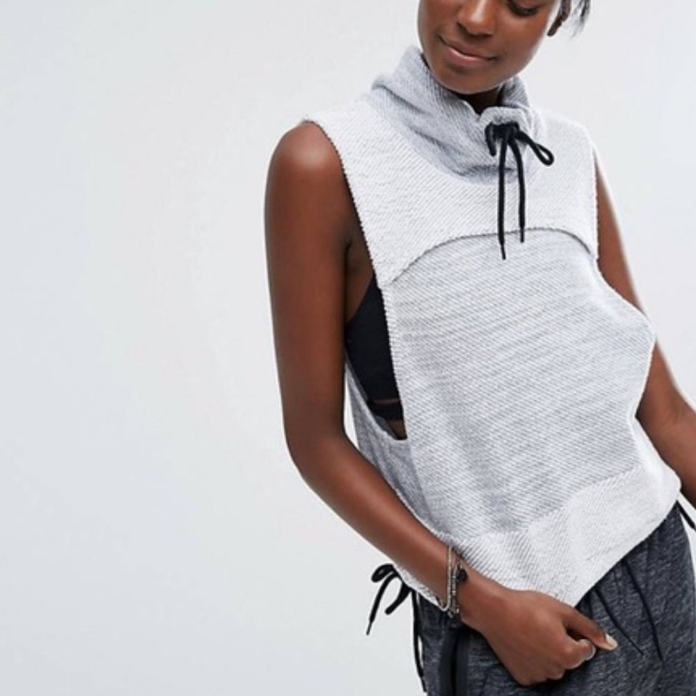 Free People Movement Women's Grey White Cotton Wrap It Up Vest Size Small